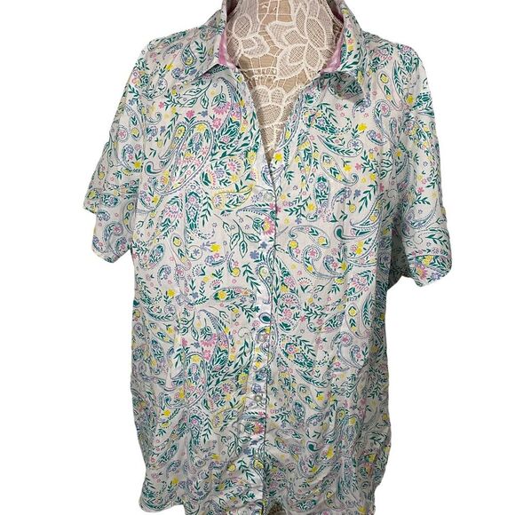 Laura Scott Women's Button up Paisley Floral shirt short sleeve, Plus Size 3X - Picture 1 of 6